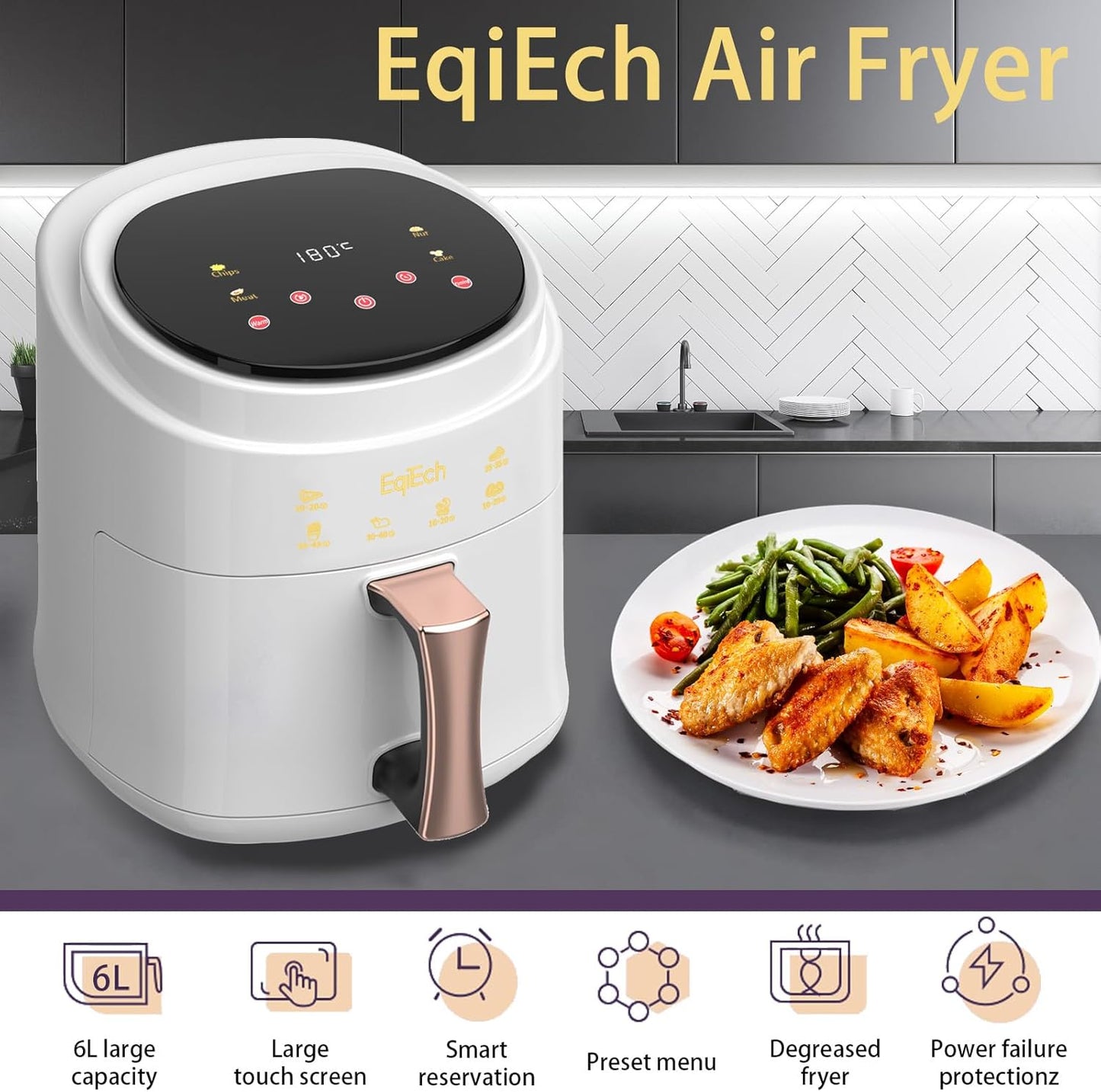 Air Fryer Oven With Touch Control System - Intelligent Hot Air Circulation for Oil-Free Healthy Frying, Grilling, Roasting, Baking