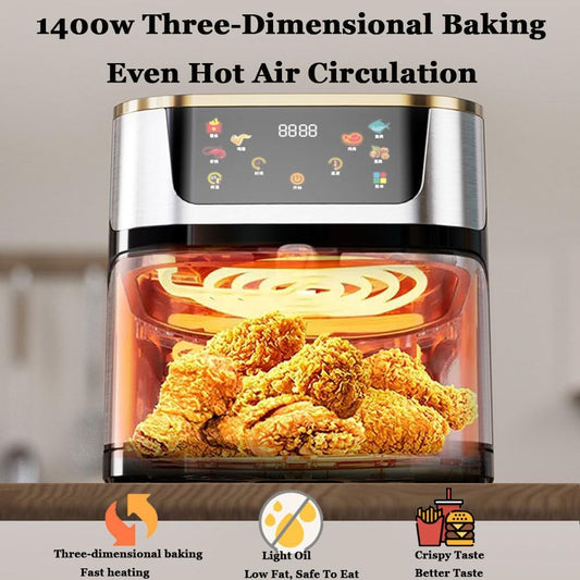 Air Fryer, 10l Stainless Steel Visual Air Fryer, 1400w Smart Oven With Digital Touch Screen Oil-Free Fryer, Timing And Temperature Adjustable For Quick And Easy Meals, Easy To Clean