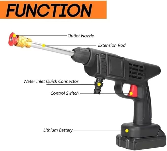 68V Portable Battery, Car Wash, Cordless Gun for Home Use for Effective Cleaning of Bikes, Motorcycles, Cars, Floors, Driveways, Gardens With Two Battery, Black
