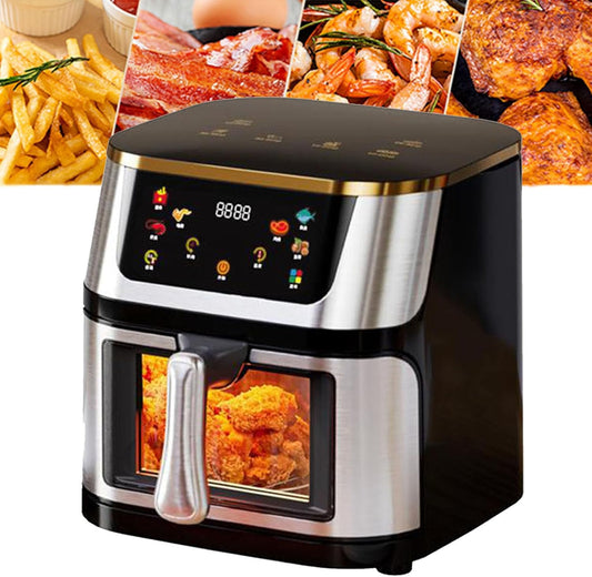 Air Fryer, 10l Stainless Steel Visual Air Fryer, 1400w Smart Oven With Digital Touch Screen Oil-Free Fryer, Timing And Temperature Adjustable For Quick And Easy Meals, Easy To Clean