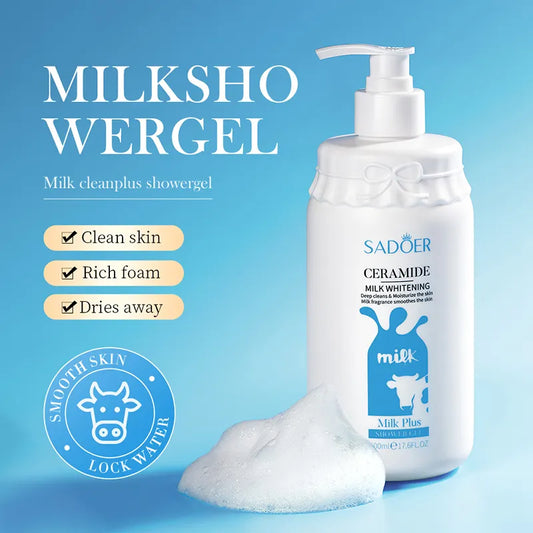 SADOER  Organic Goat Milk Shower Gel Body Cleansing Moisturizing Smooth Brightening Herbal Perfumed Bath Lotion
