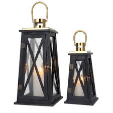 JHY DESIGN Set of 2 Large White Wood Decorative Candle Lanterns Metal Lanterns Candle Holders for Indoor Outdoor Garden Weddings Vintage Hanging Lantern(White Wood, Antique Grey Metal)